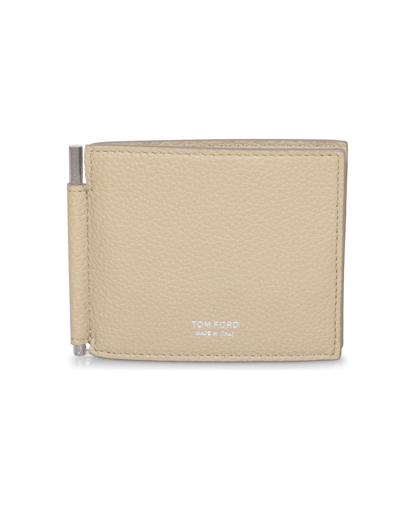 Tom Ford Beige Grained Leather Clip Wallet - Beige