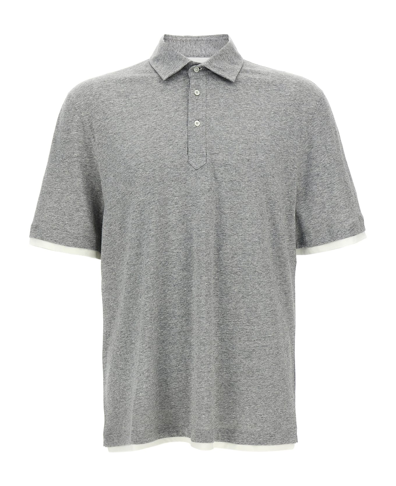 Brunello Cucinelli Layered Polo Shirt - Grigio Medio+off White