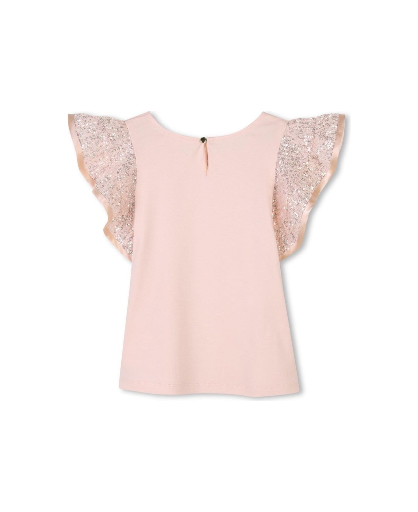 Chloé Pink Top With Sequin Decorations And Logo On The Chest In Cotton Girl - Pink