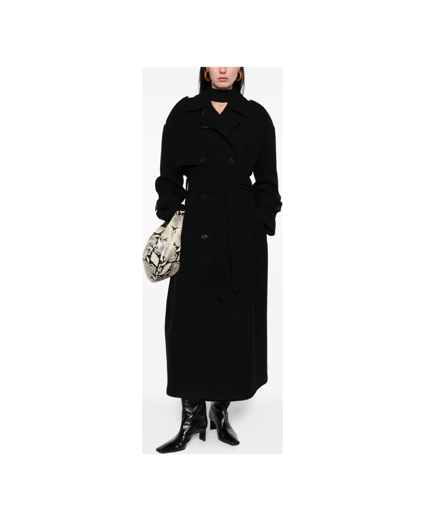 The Nina Studio Double-breasted Coat With Belt - Black