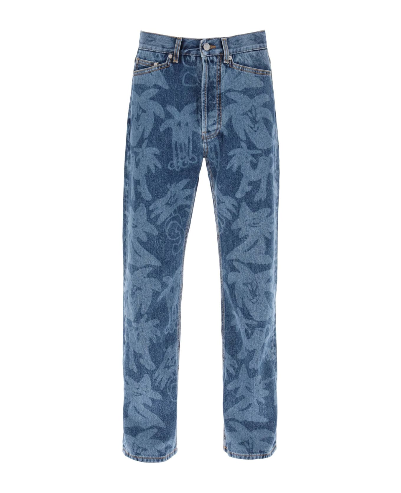 Palm Angels Palmity Allover Laser Denim Jeans - Blue