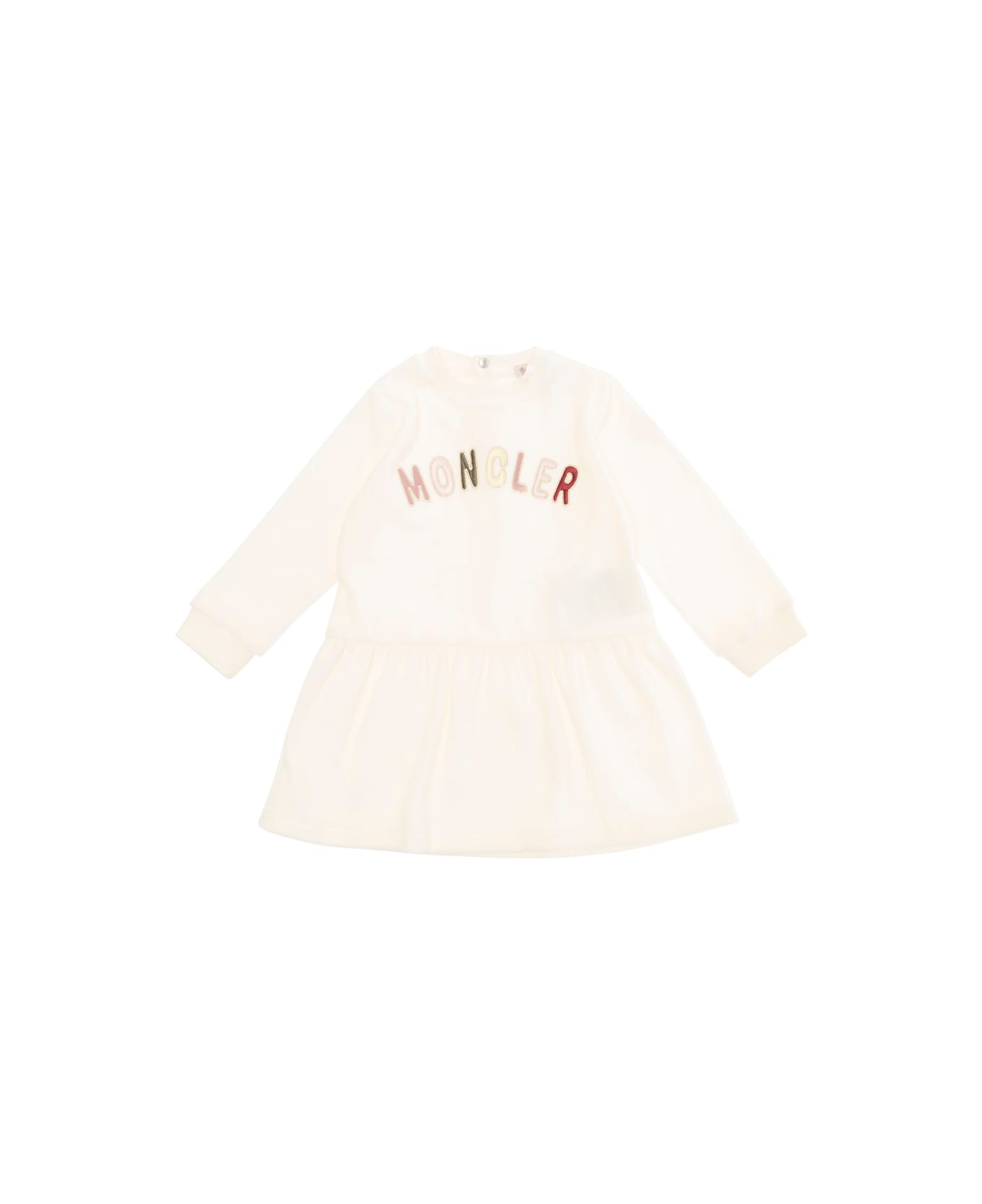 Moncler White Dress With Logo Lettering In Cotton Blend Baby - White