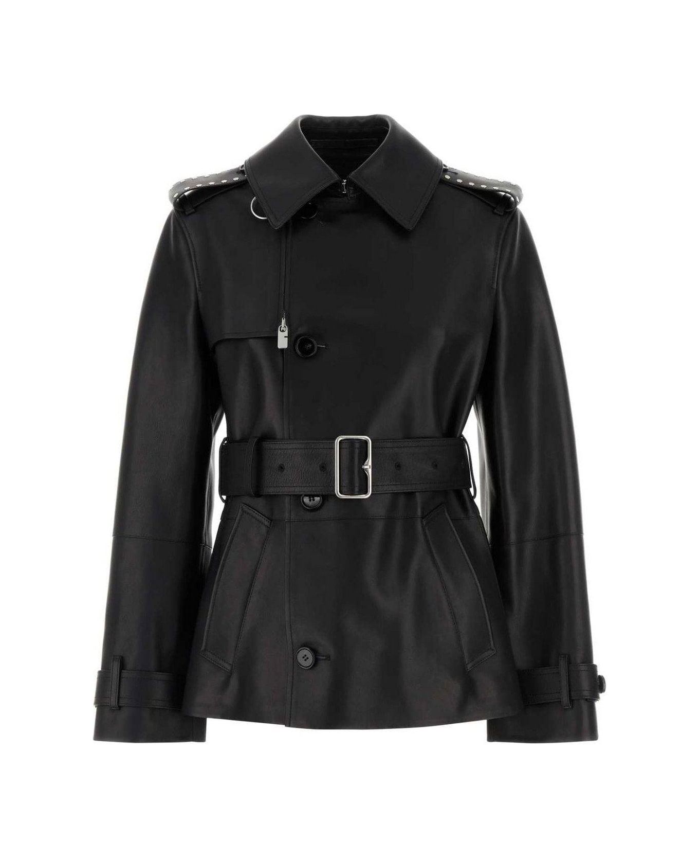 Burberry Belted Collared Trench Jacket - BLACK