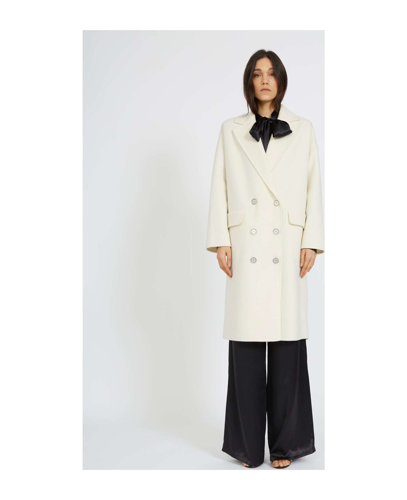 John Richmond Double-breasted Coat With Print On The Back - Bianco