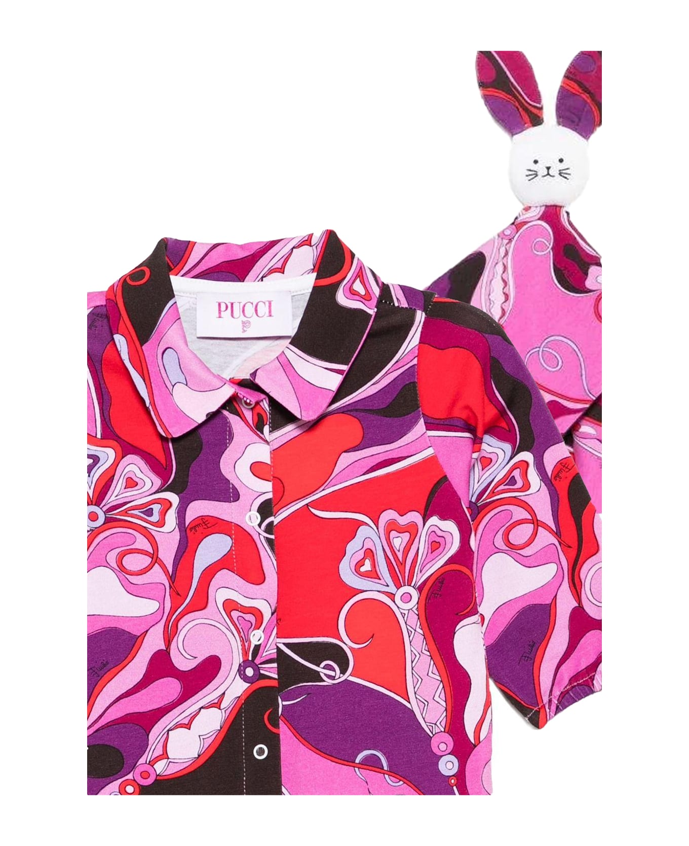 Pucci Fuchsia Babysuit Set With Doudou For Baby Girl - Fuchsia