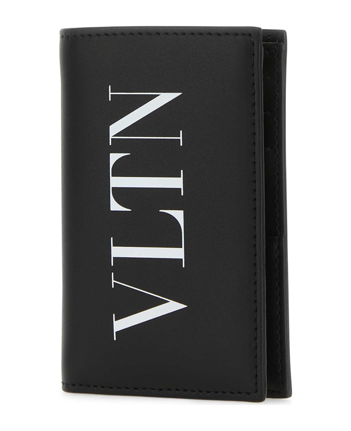 Valentino Garavani Black Leather Vltn Card Holder - NEROBIANCO