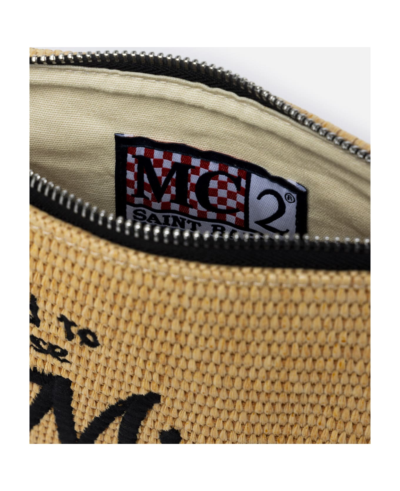 MC2 Saint Barth Parisienne Straw Pochette With Miami Embroidery - BEIGE