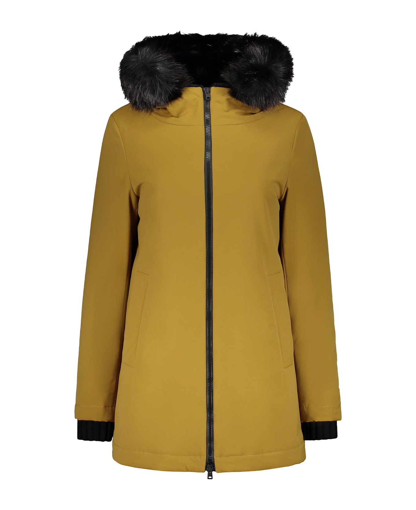 Herno Parka With Hood Trimmed In Faux Fur - khaki