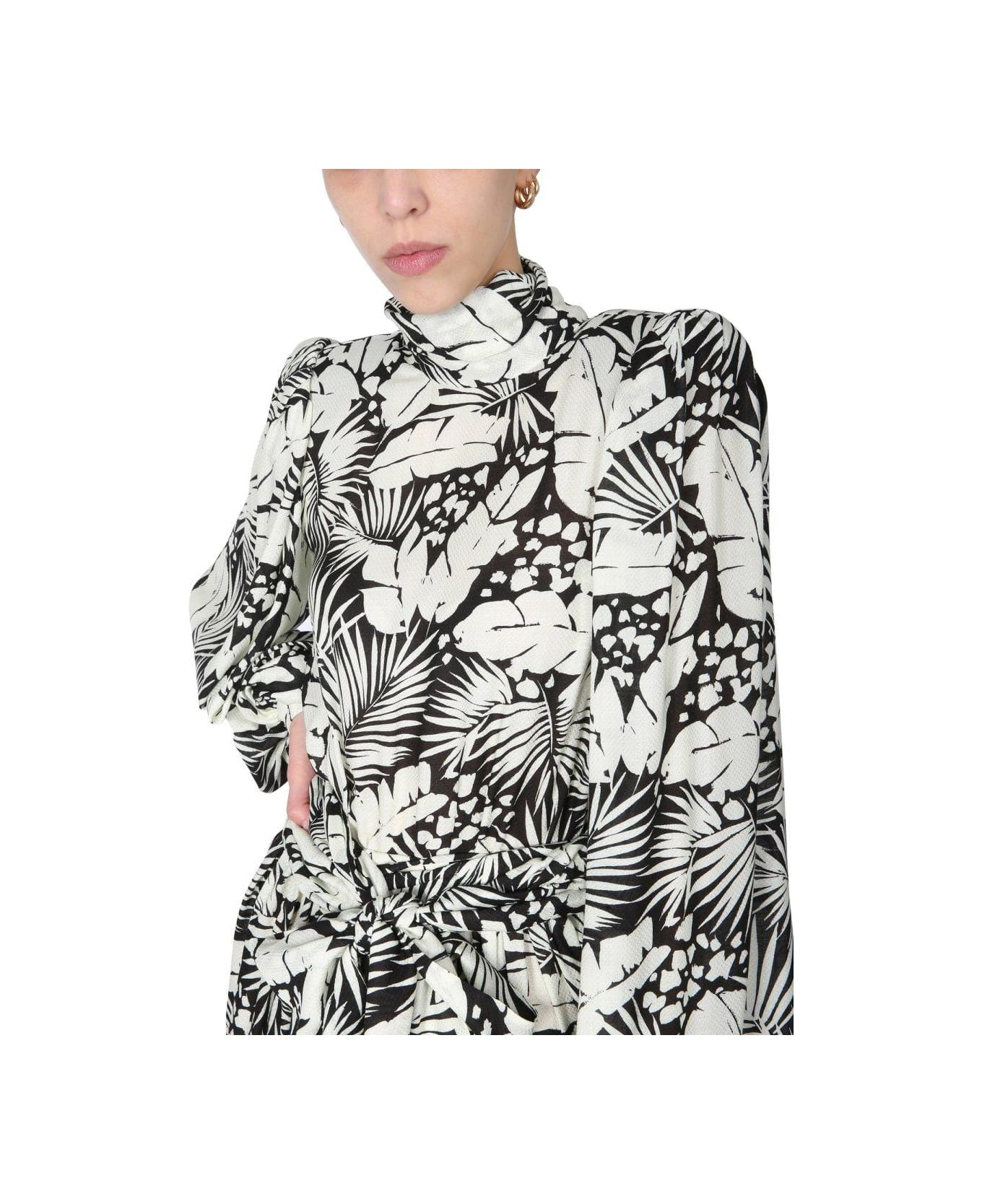 Saint Laurent Floral Printed Mini Dress - BLACK