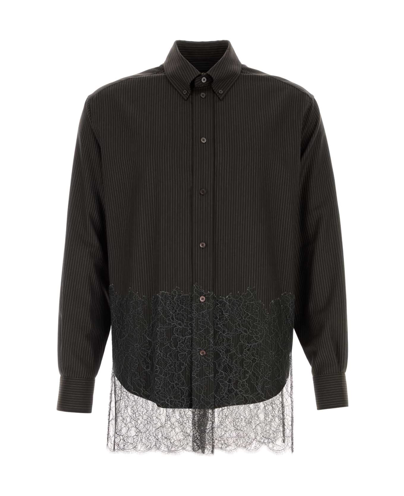 Fendi Embroidered Wool Shirt - ESPRESSO