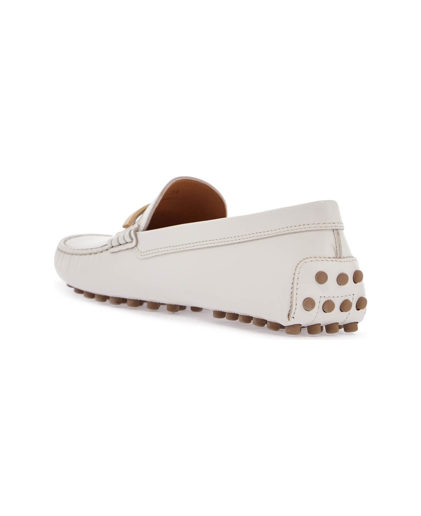 Tod's White Lime Calfskin Driving Loafer With Low Heel - White