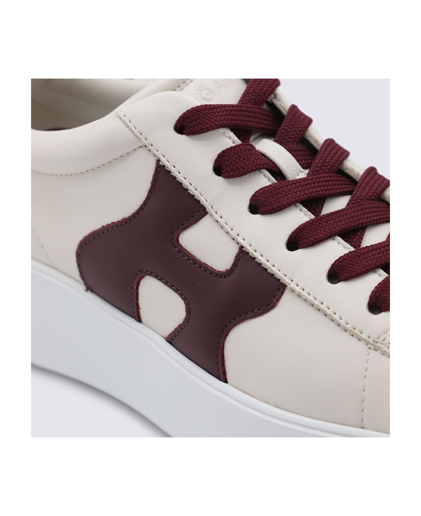 Hogan White And Burgundy Leather Sneakers - BEIGE/BORDEAUX