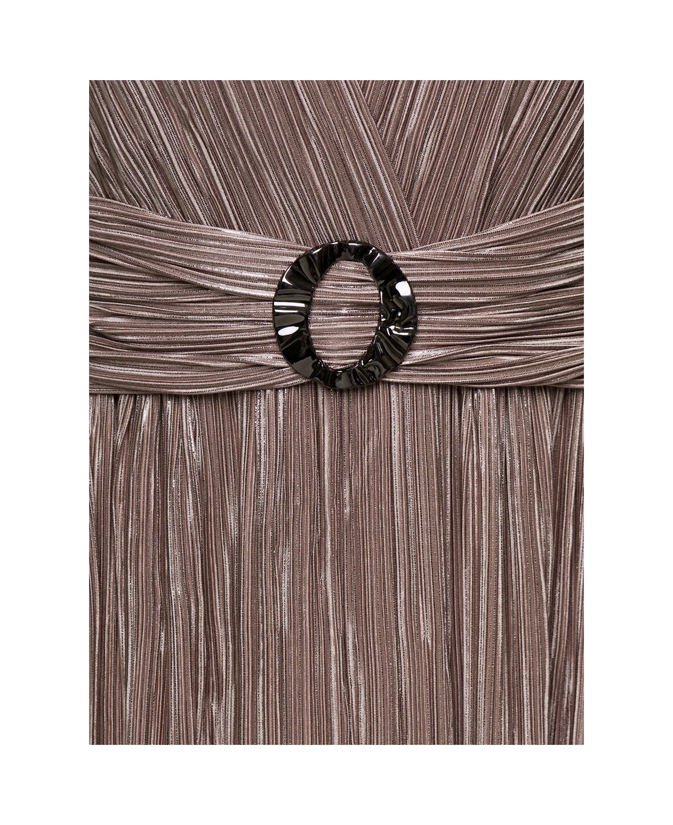 Sabina Musayev 'liliana' Midi Beige Pleated Belted Dress In Metallic Fabric Woman - Brown