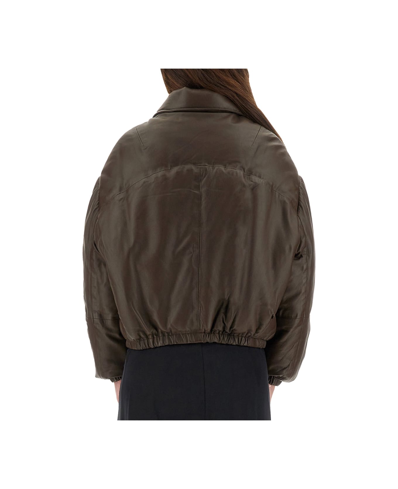 Alysi Leather "puffer" Down Jacket - BROWN