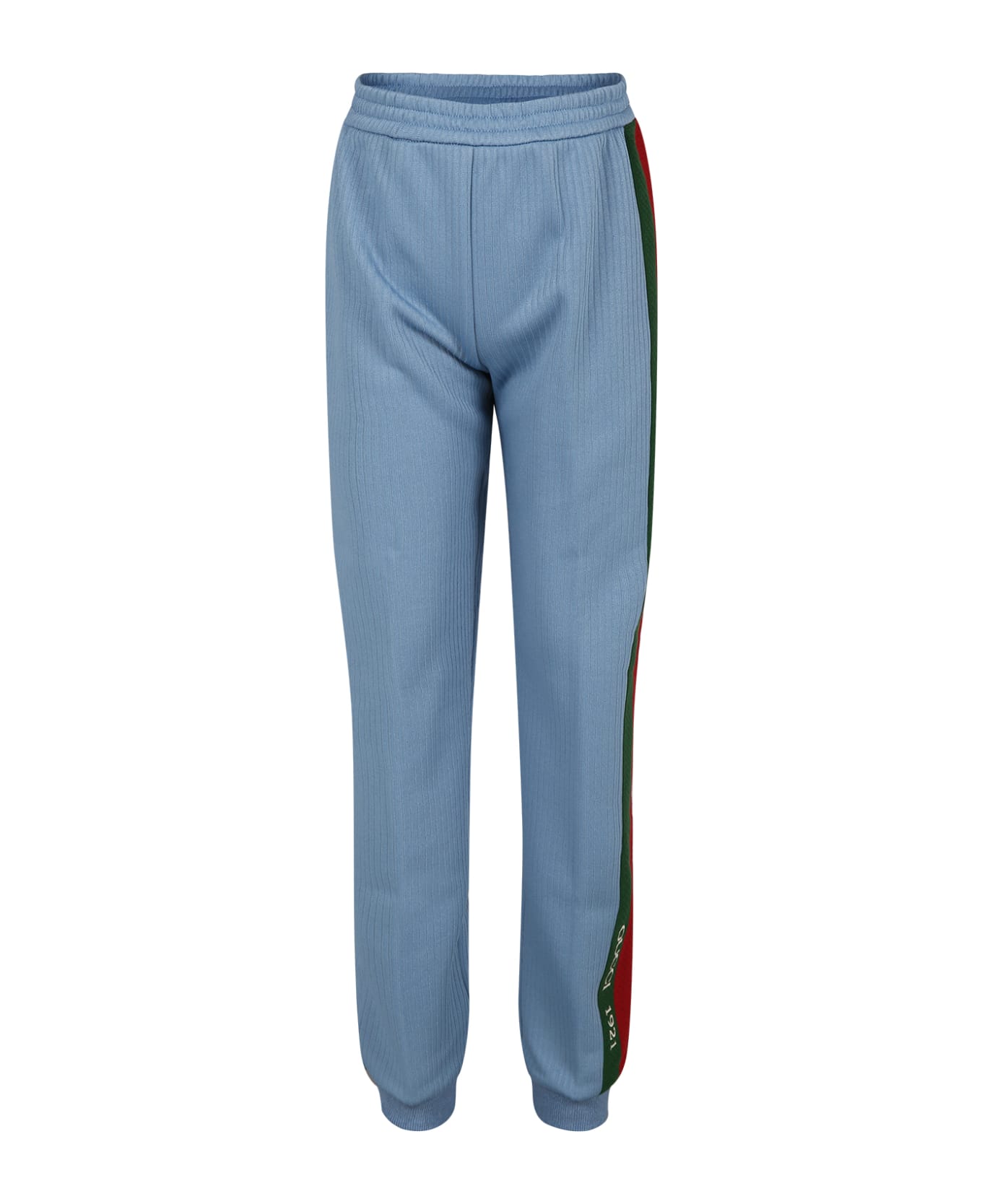 Gucci Light Blue Trousers For Kids With Web Detail - Light Blue