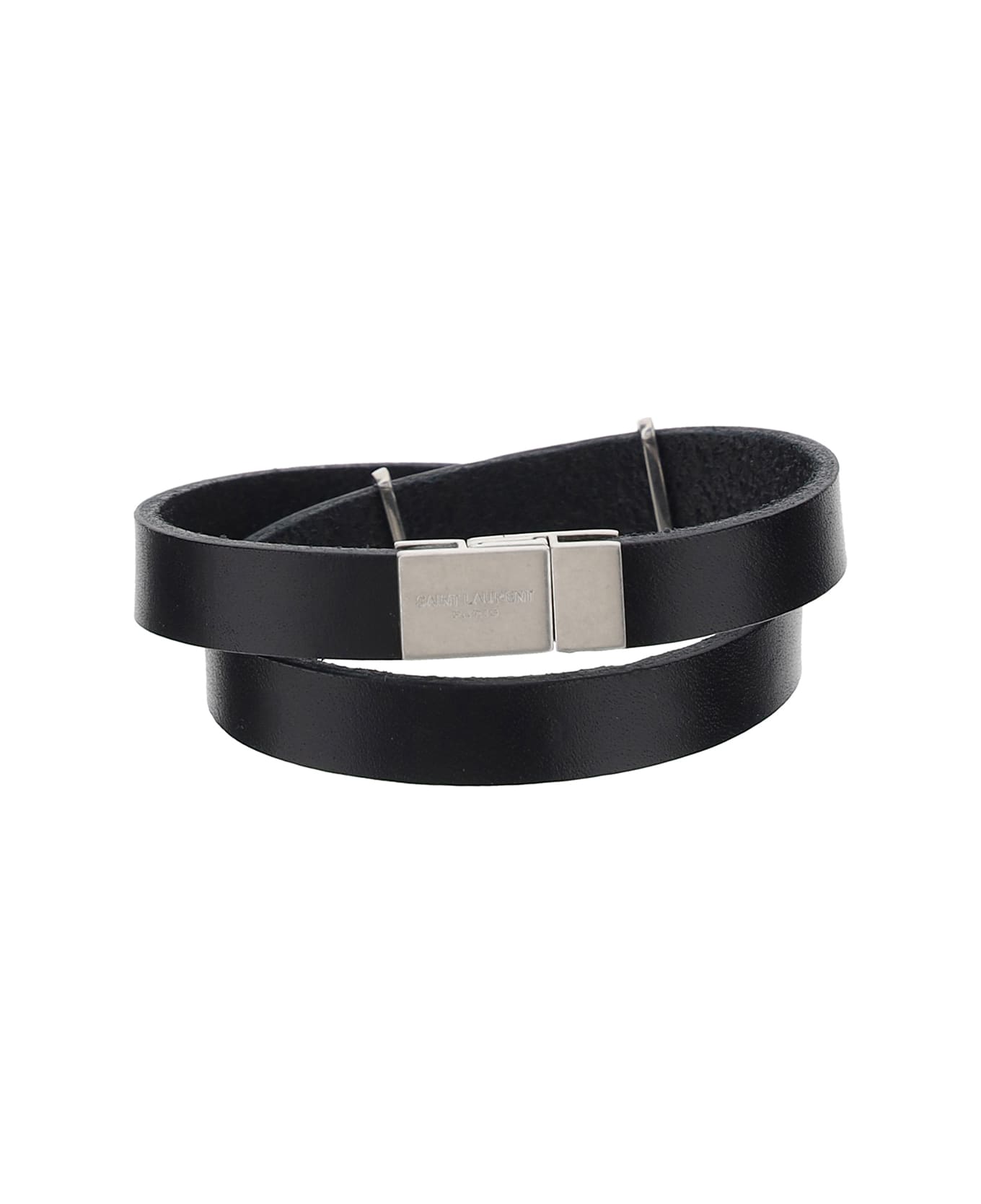 Saint Laurent Black Leather Opyum Bracelet - Nero