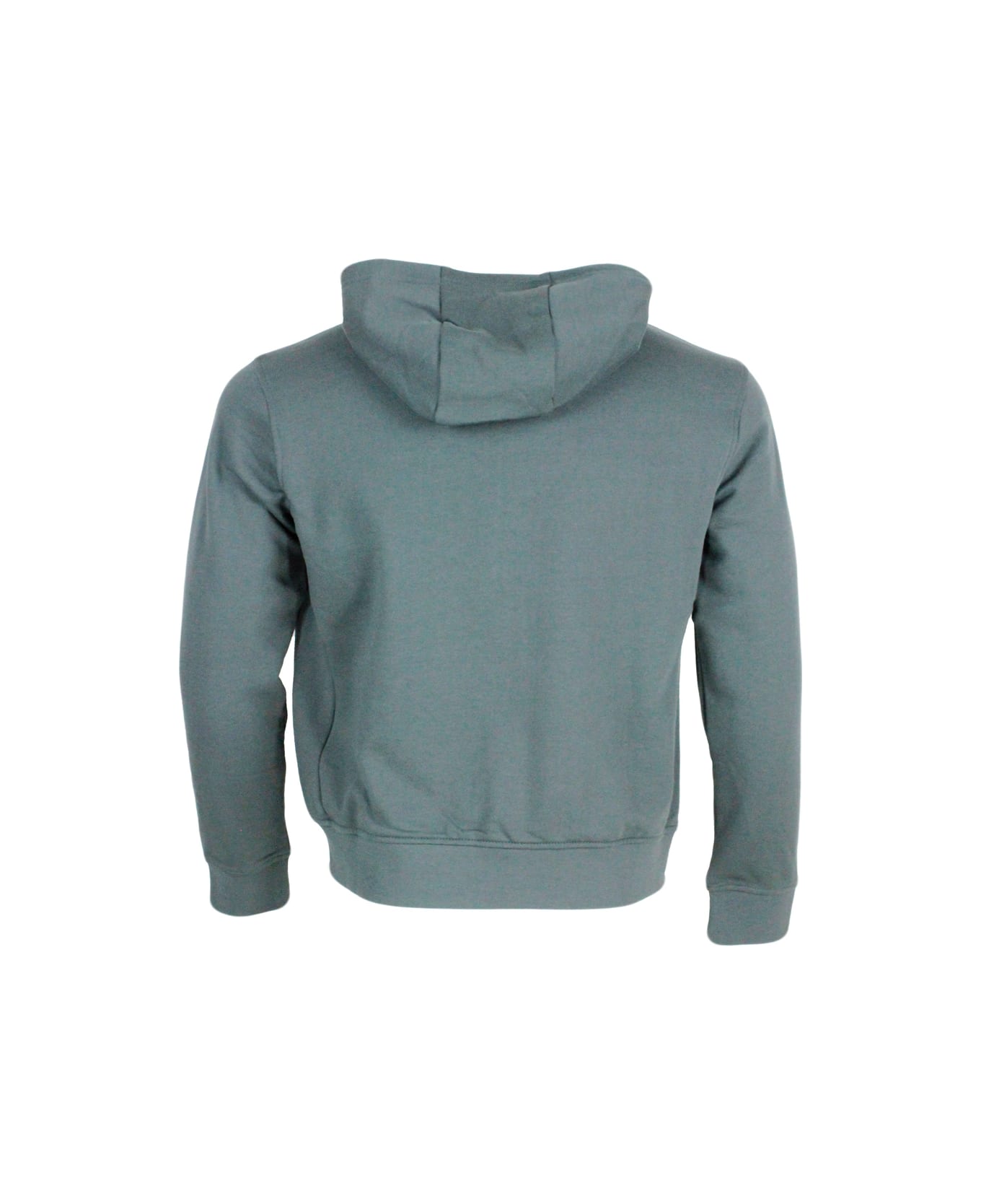 Armani Collezioni Long-sleeved Full Zip Drawstring Hoodie With Small Logo On The Chest - Green ニットウェア