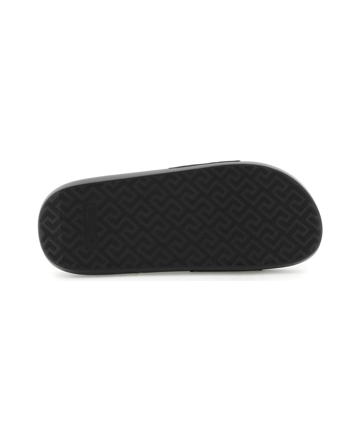 Versace Logo Detail Rubber Slides - black
