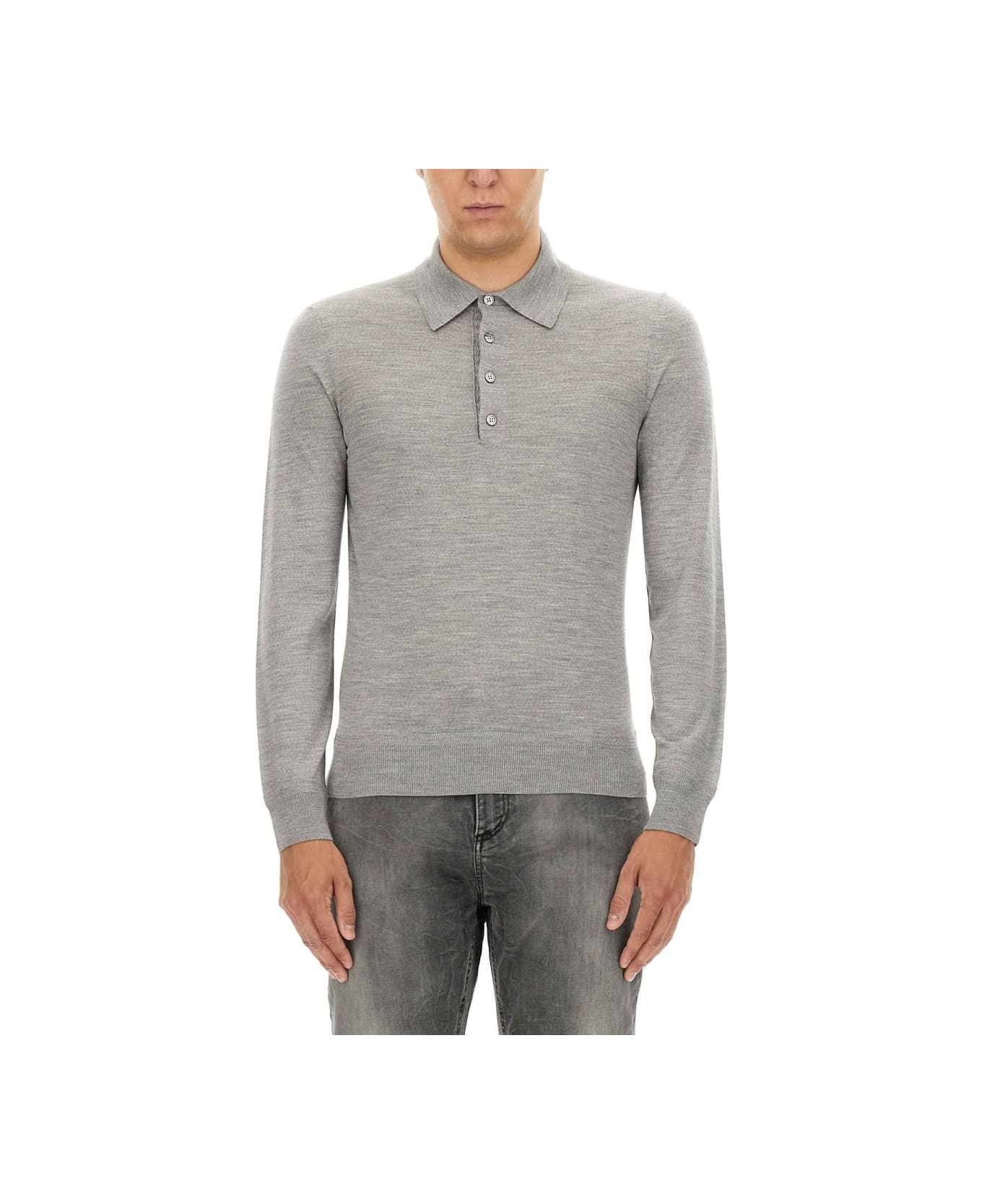 Tom Ford Long-sleeved Knitted Polo Shirt - GREY シャツ