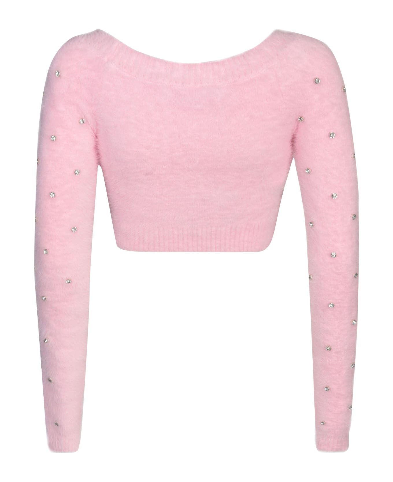Philosophy di Lorenzo Serafini Crystal Embellished Fur Cropped Sweater - Pink