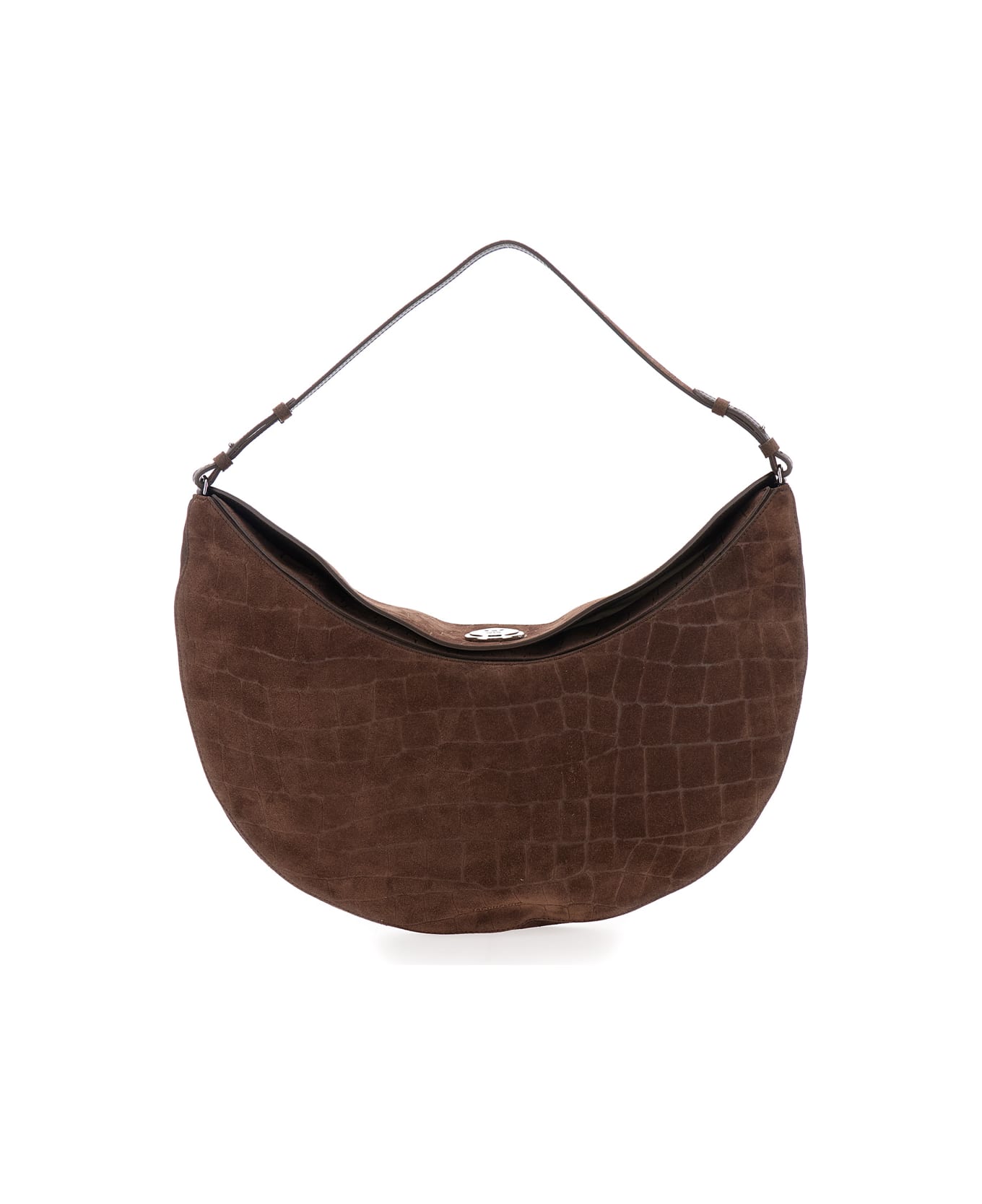 Jacquemus 
le Calisso Rond Large
 Brown Shoulder Bag With Adjustable Strap And Embossed Crodocile Effect In Leather Woman - Brown