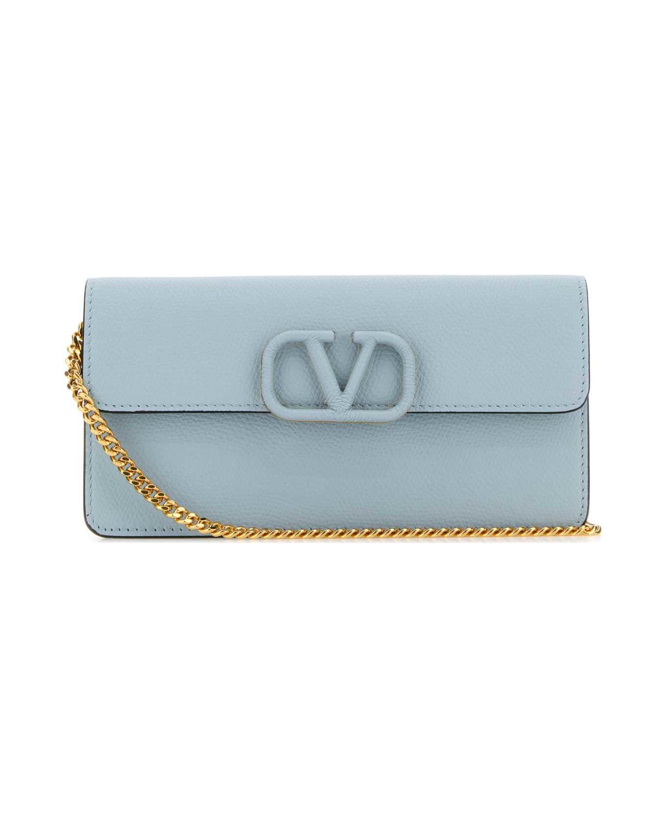 Valentino Garavani Light Blue Leather Clutch - BLUPORCELLANA