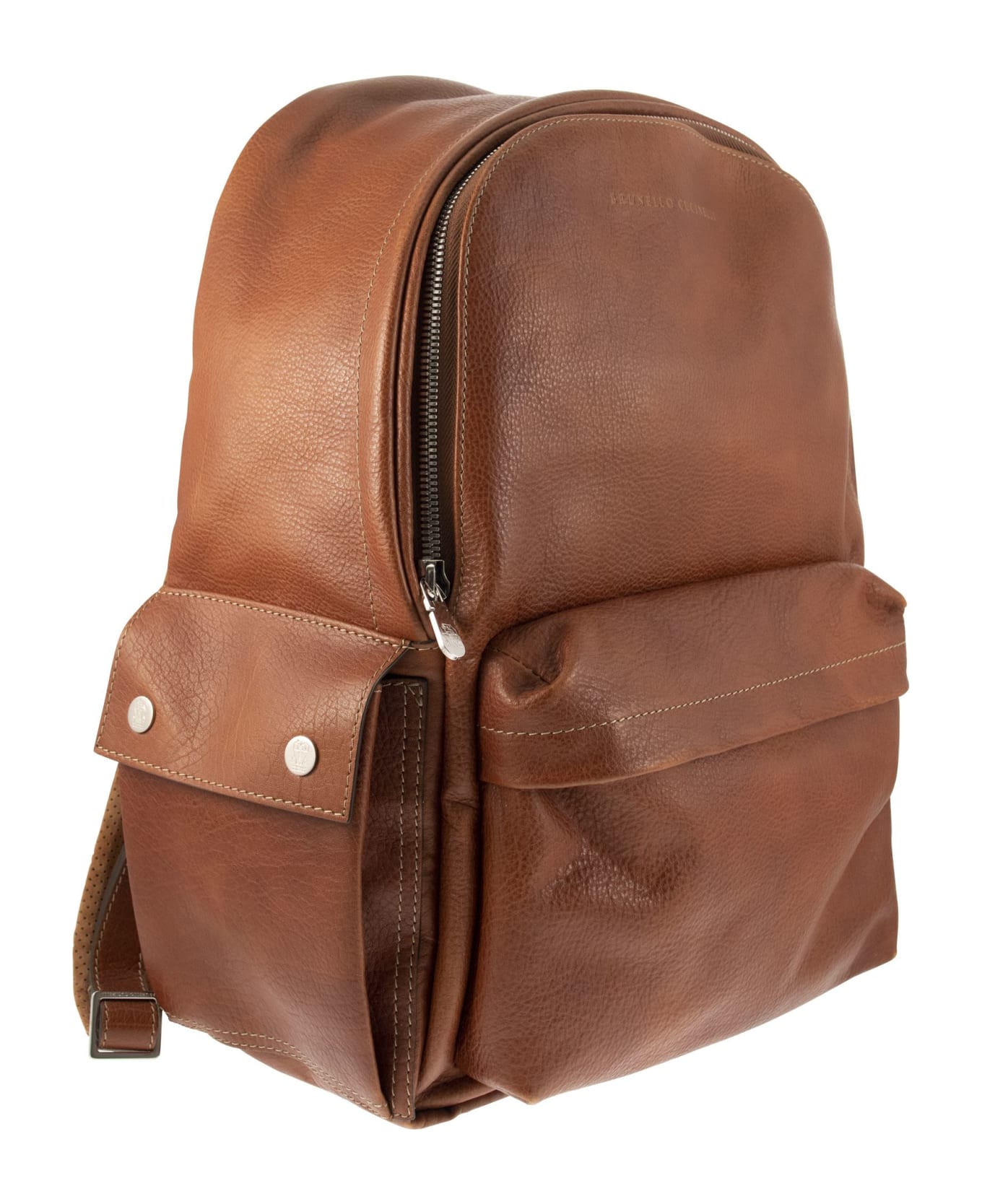 Brunello Cucinelli Calfskin Backpack With Grain - Brown