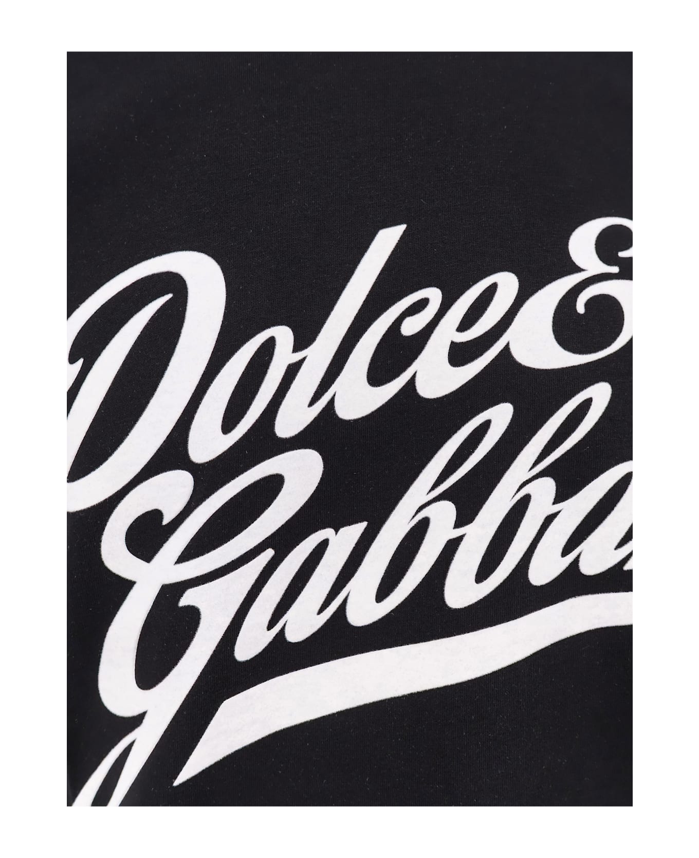 Dolce 
Gabbana Cotton T-shirt With Flocked Logo Print - Black