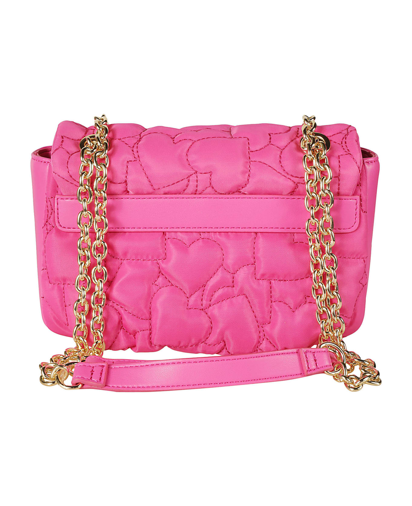 Love Moschino Heart Embroidered Flap Chain Shoulder Bag - Fuxia