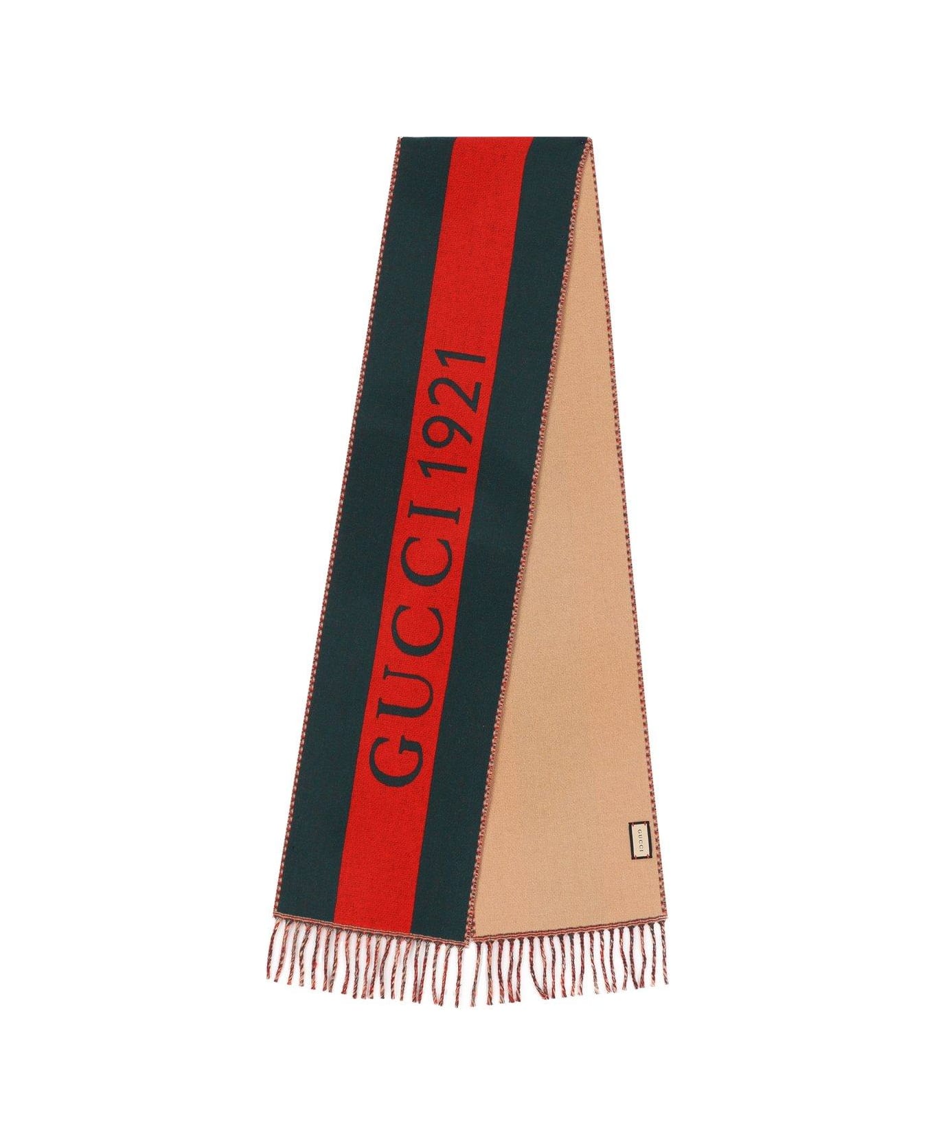 Gucci Web Jacquard Fringed Edge Scarf - GREENBEIGE スカーフ