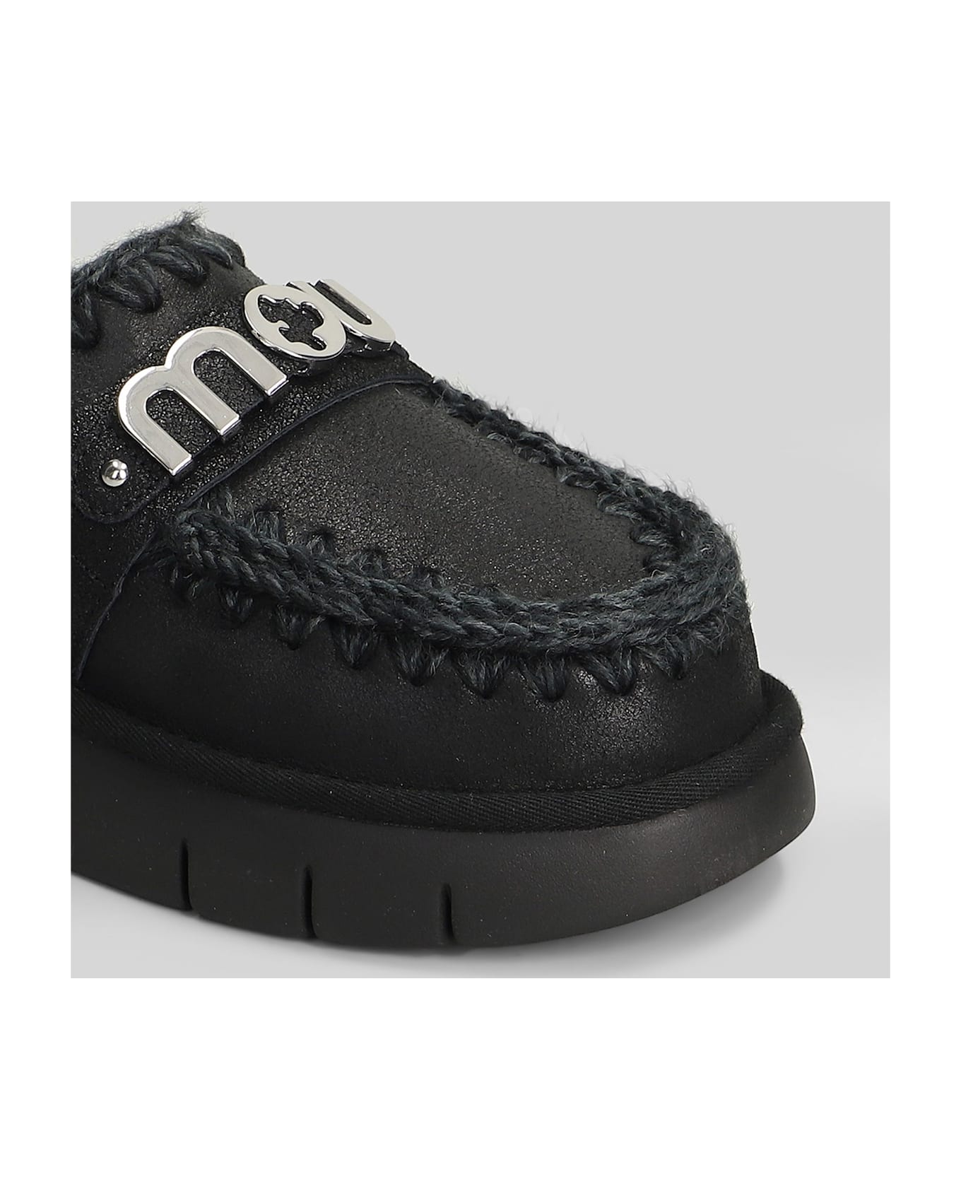 Mou Bounce Clog Slipper-mule In Black Leather - black