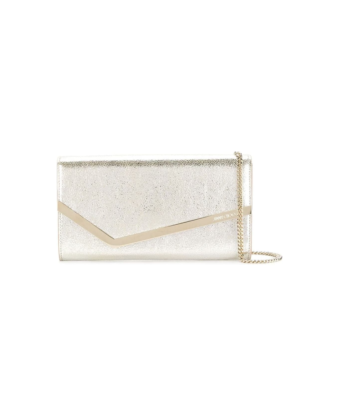 Jimmy Choo Emmie Clutch Bag In Champagne Leather With Glitter - White