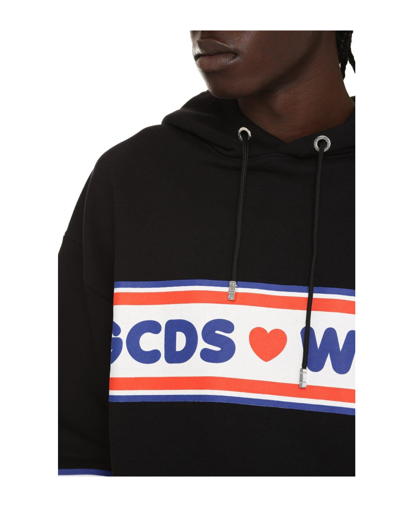 GCDS Logo Tape Printed Hoodie - BLACK