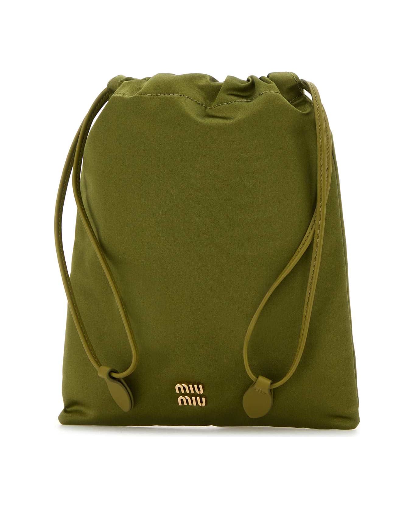 Miu Miu Olive Green Satin Pouch - EDERA