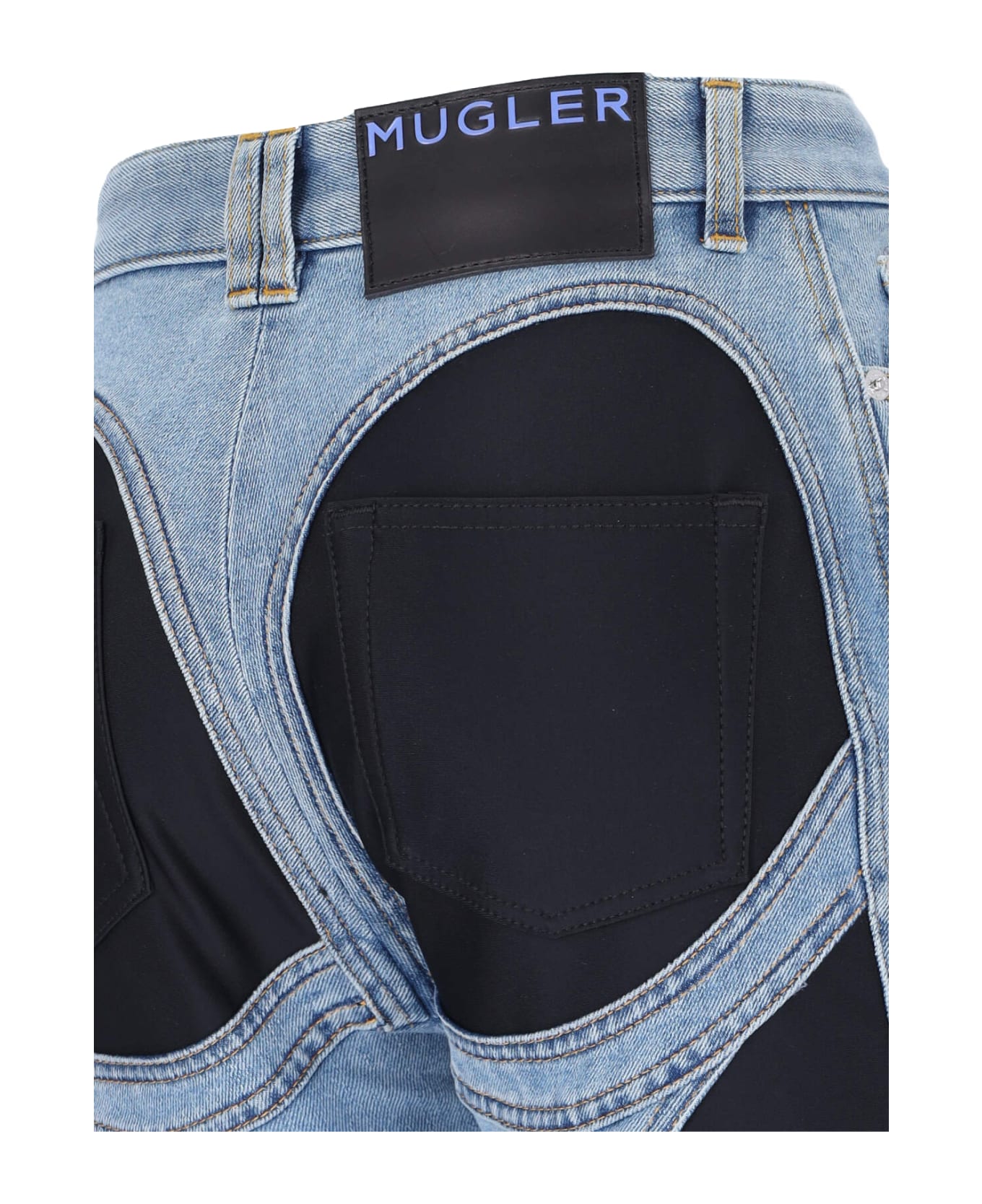 Mugler 'bi-material' Jeans - Light Blue