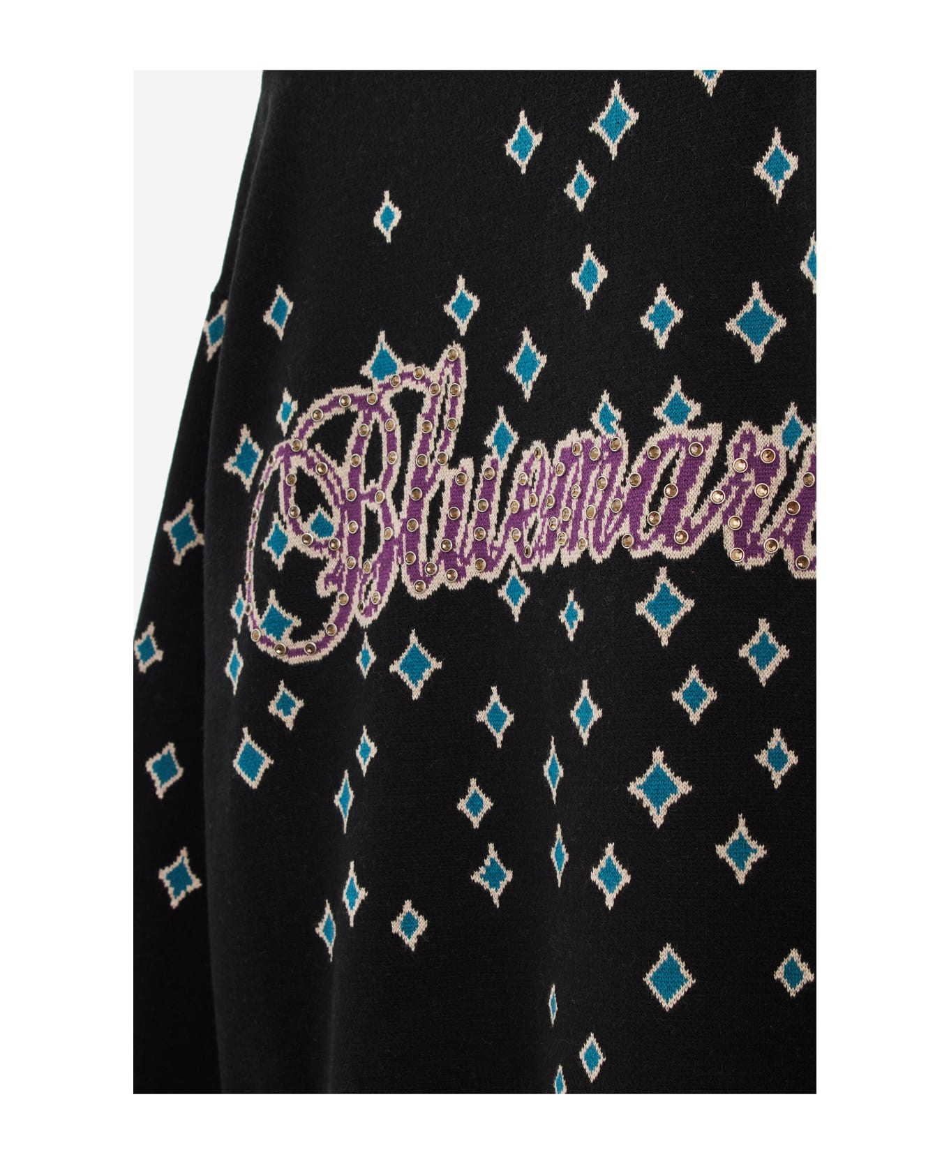 Bluemarble Jacquard Rhinestone Sweatshirt - black フリース