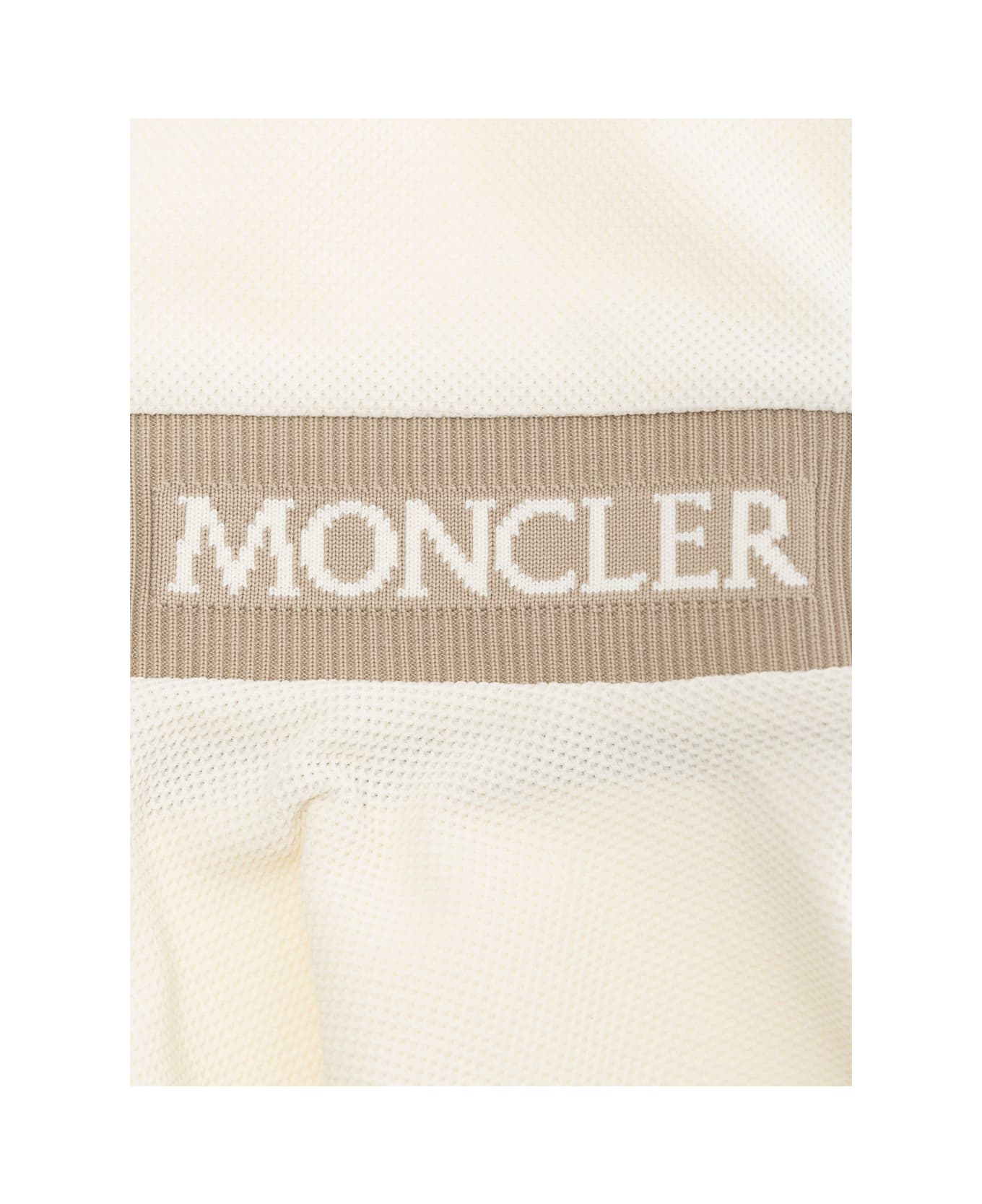 Moncler Beige Dress With Classic Collar And Logo Lettering On The Front In Cotton Blend Girl - Beige