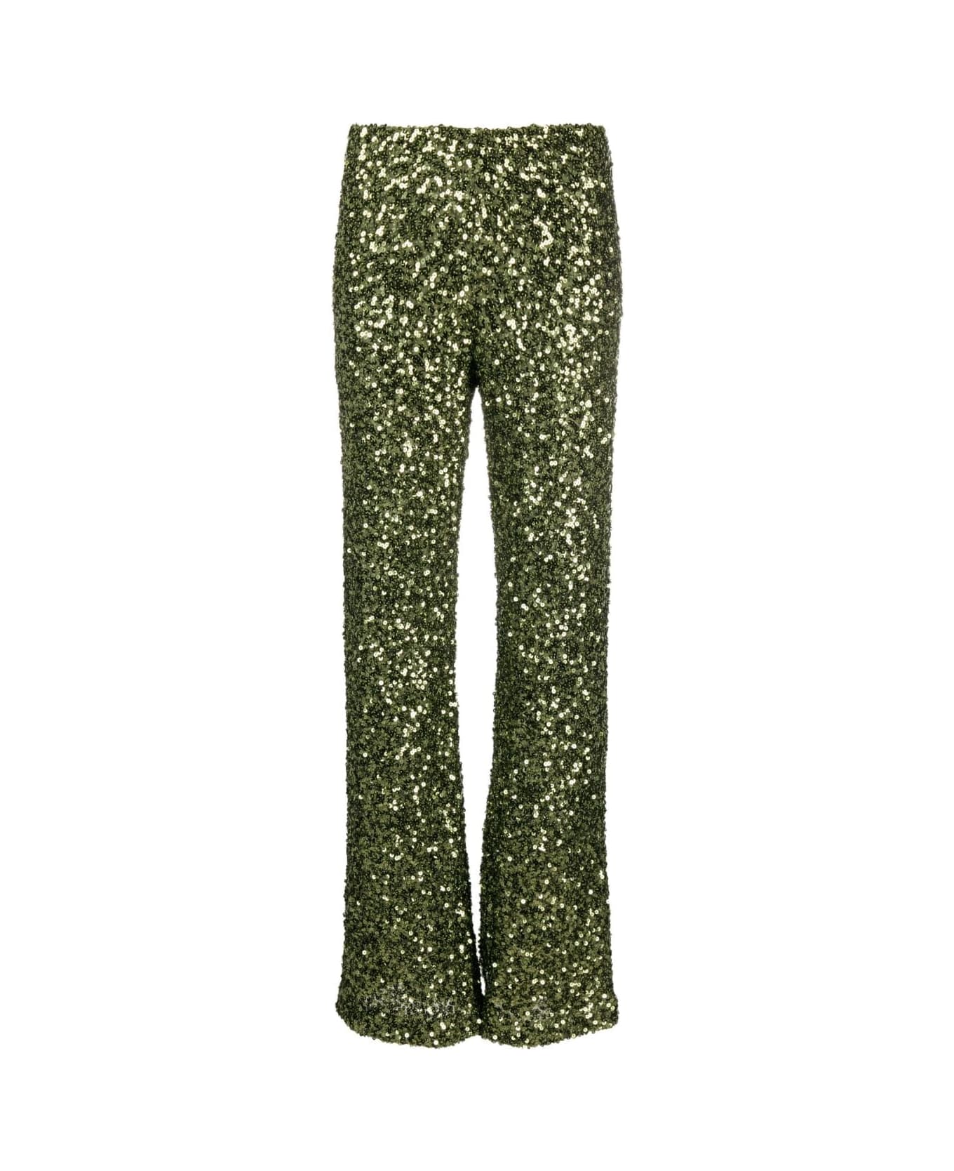 Parosh Wide Leg Trousers With Paillettes - Olive Green