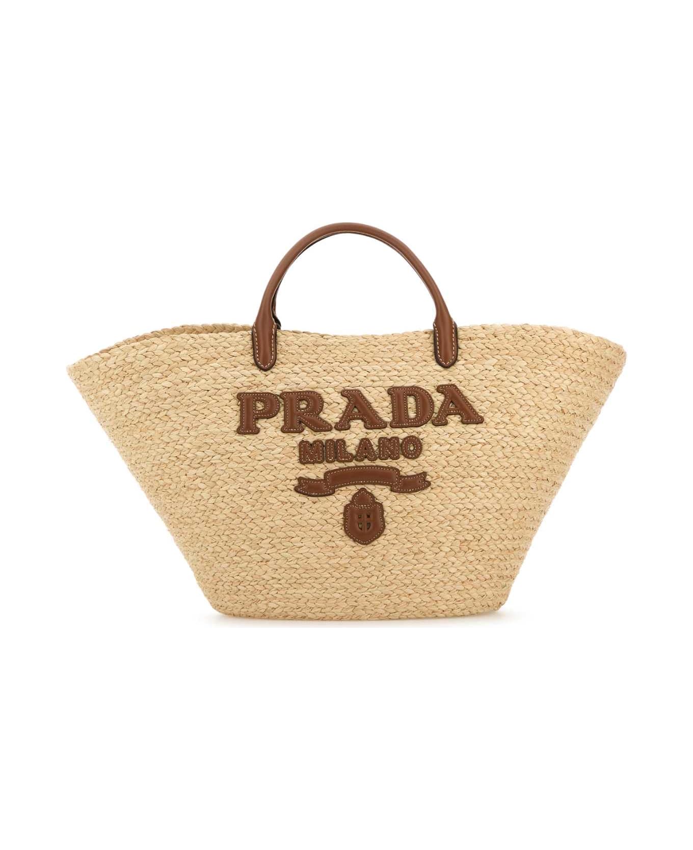 Prada Raffia Large Shopping Bag - NATURALECOGNAC