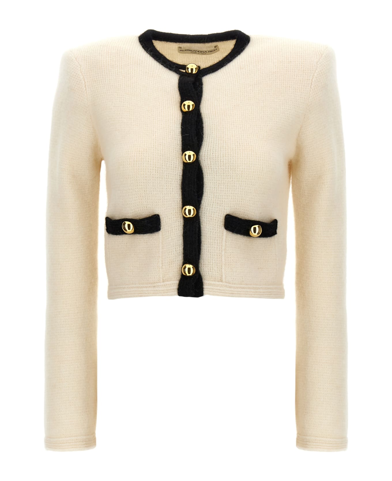 Alessandra Rich Alpaca Cropped Cardigan - White/Black