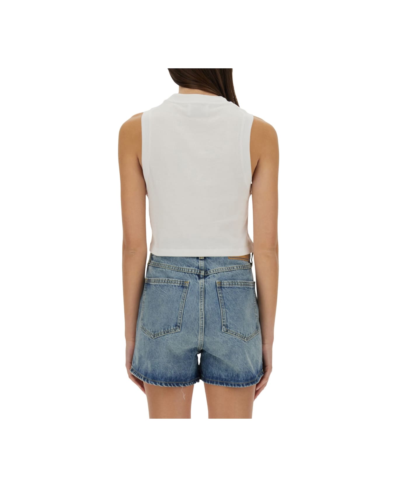M05CH1N0 Jeans Cropped Top With Print - WHITE