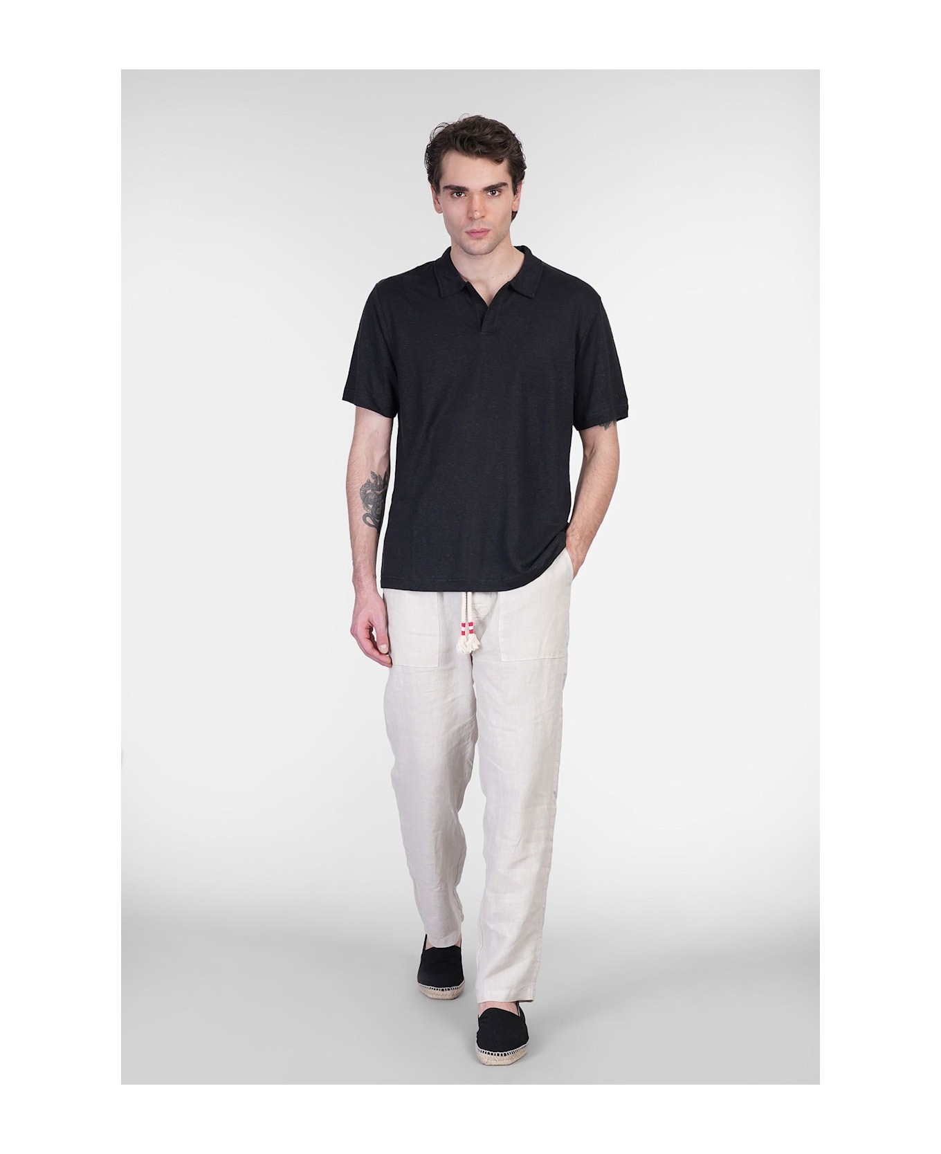 MC2 Saint Barth Fraser Polo In Black Linen - black