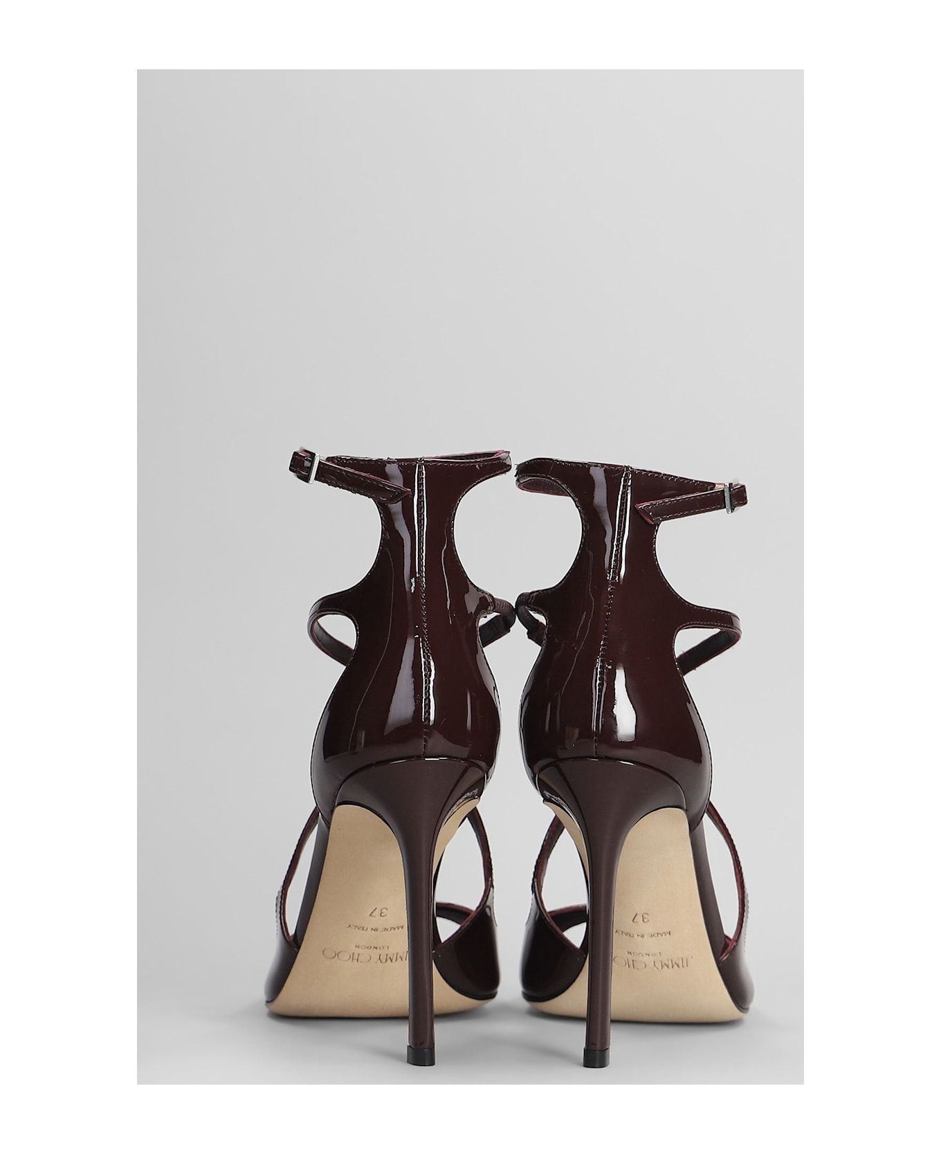 Jimmy Choo Azia 95 Sandals In Bordeaux Patent Leather - bordeaux