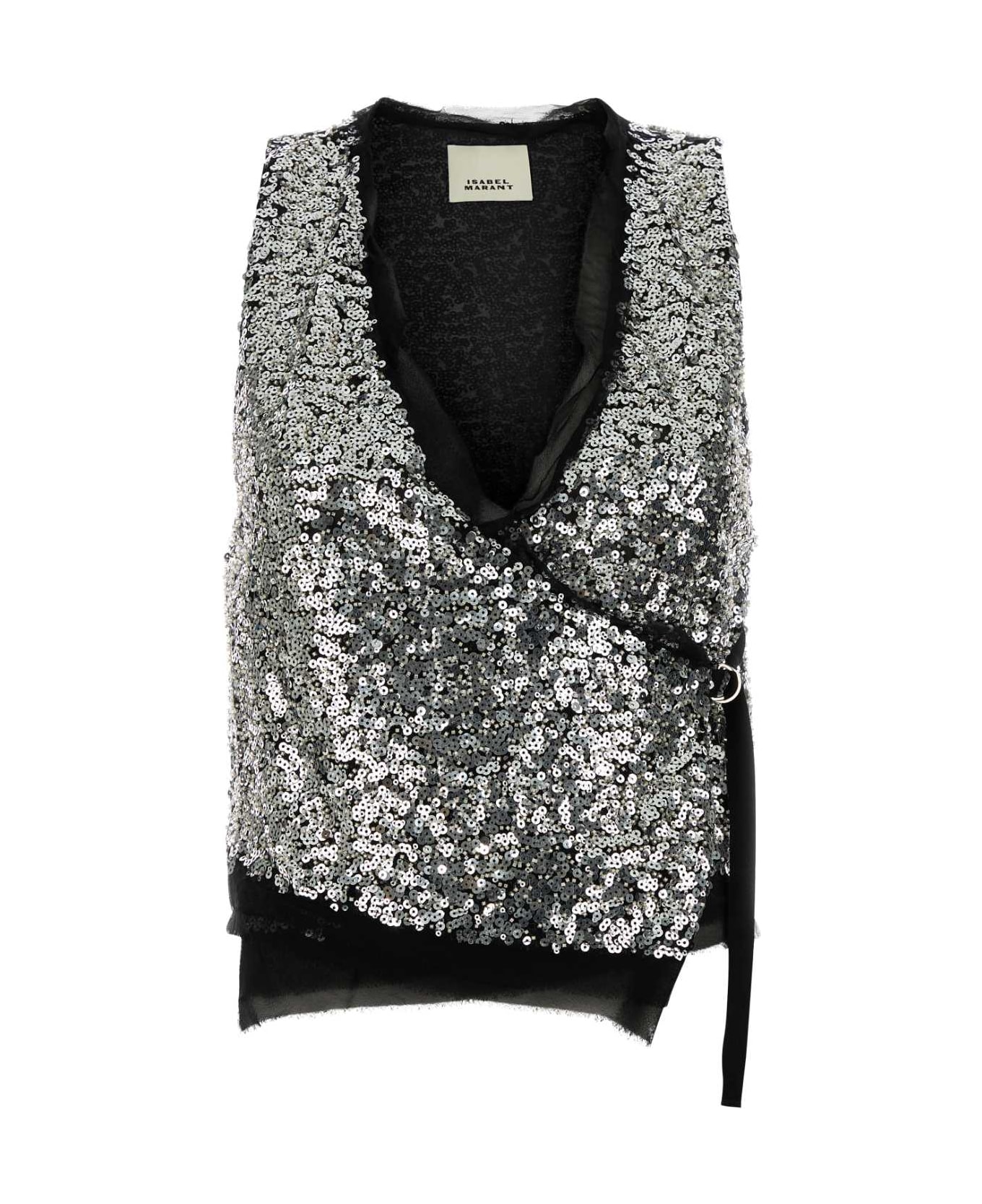 Isabel Marant Embellished Polyester Tahina Vest - SILVER
