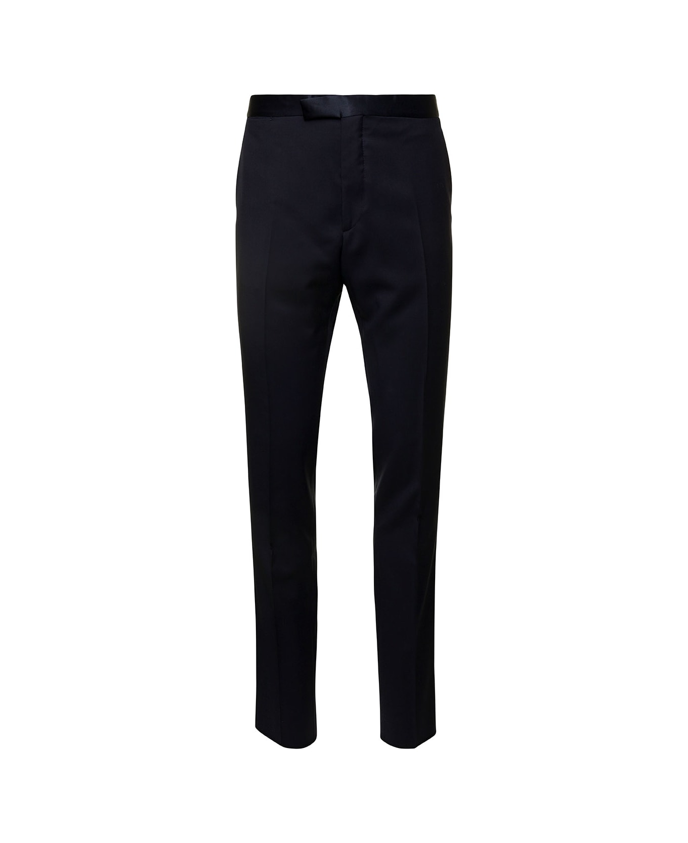 Tagliatore Blue Pants With Satin Waistband And Welt Pockets In Wool Man - Blu