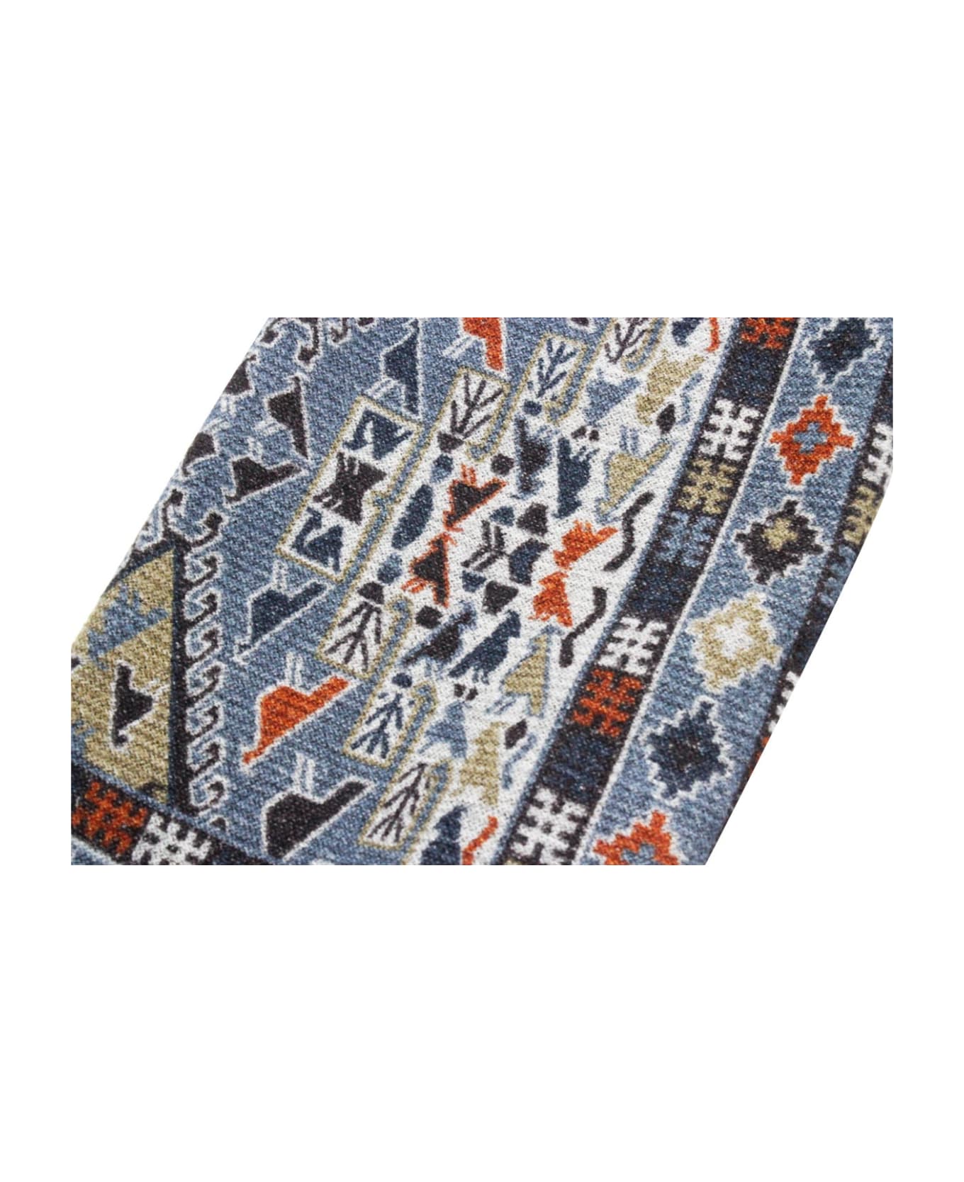 Kiton Light Scarf With Small Fringes At The Bottom With A Patterned Motif - Blu