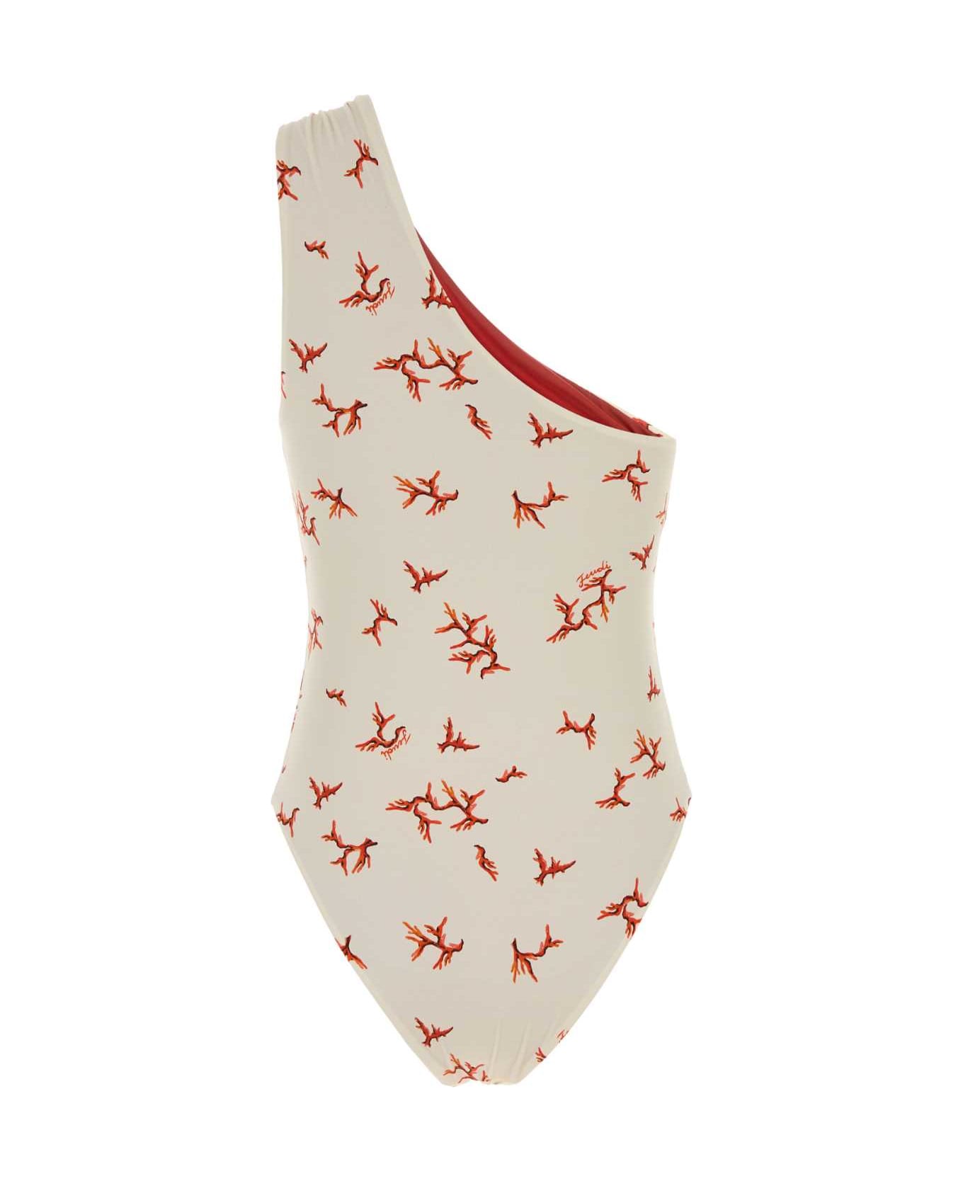 Fendi Printed Stretch Nylon Swimsuit - OFFWHITE+MARSALA