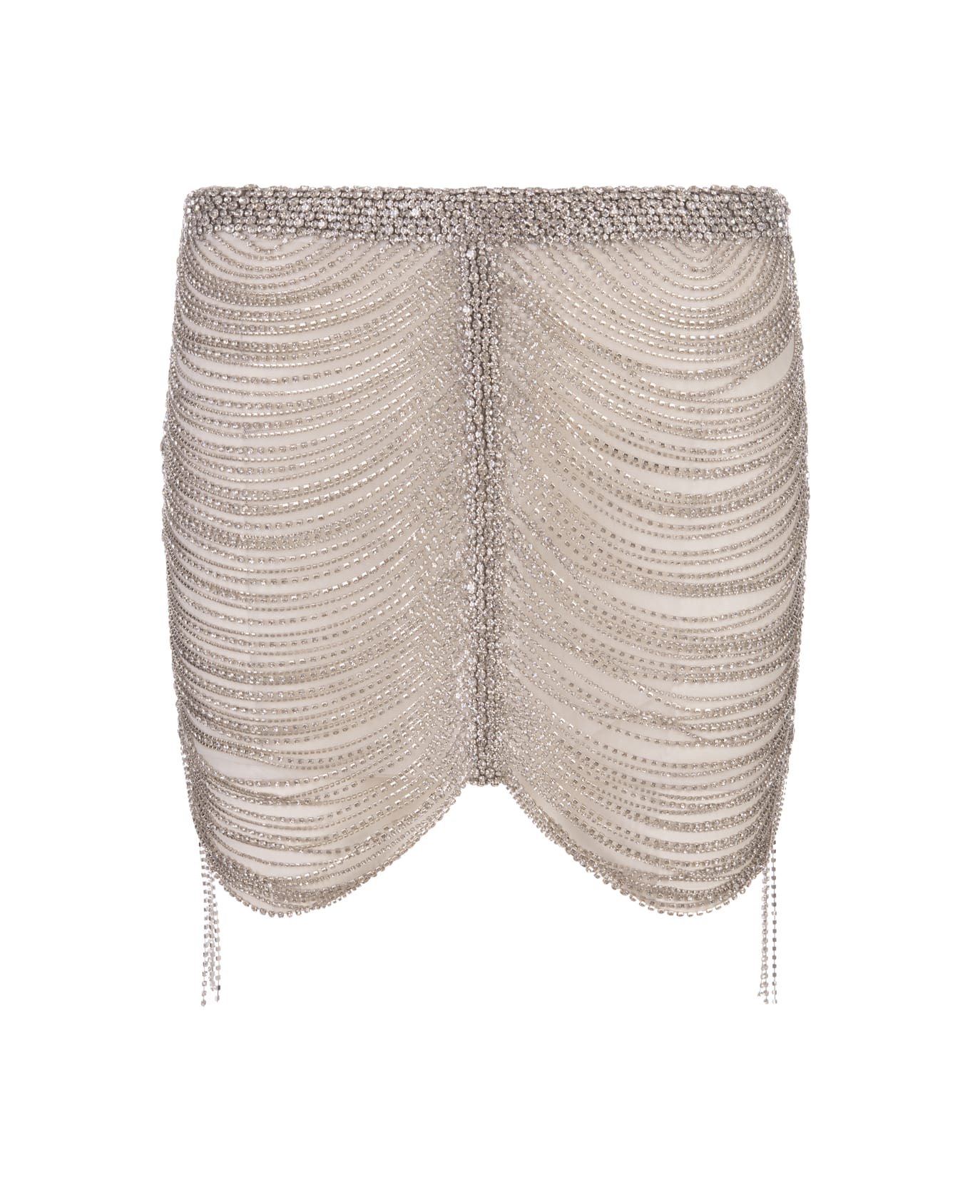 retrofete White And Silver Mesh Mini Skirt With Crystals - White