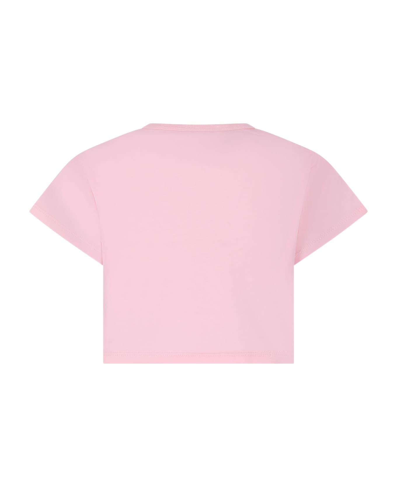 Rykiel Enfant Pink Crop T-shirt For Girl With Logo And Heart - Pink Tシャツ＆ポロシャツ