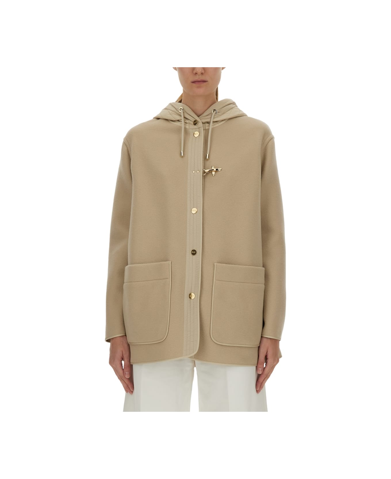 Fay Bimaterial Caban Cape - BEIGE